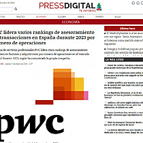 PwC lidera varios rankings de asesoramiento en transacciones en Espaa durante 2023 por nmero de operaciones